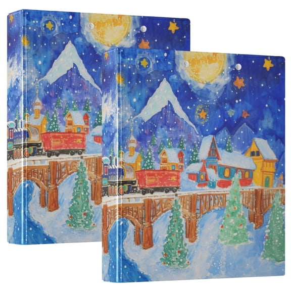 Snowpiercer Railway Snow Mountains Moon Stars Winter Round Ring Binder 3 Rings 1.5" Capacity File Storage for A4 Size 1 Pack
