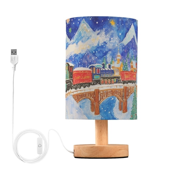 Snowpiercer Railway Snow Mountains Moon Stars Winter Table Lamp with USB Port LED Warm Light Lamp Night Light Home Decor