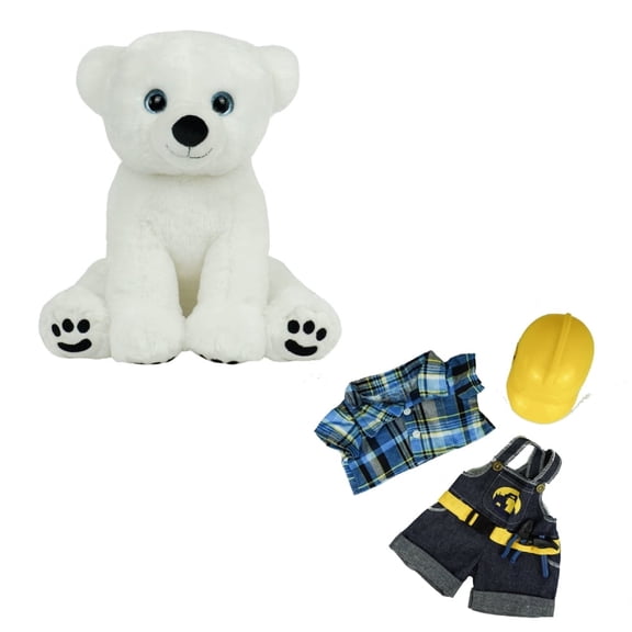 Snowpuff the Polar Bear 16 Inch (Eco-Friendly) with Construction Worker with Hardhat Plush Toys for Kids