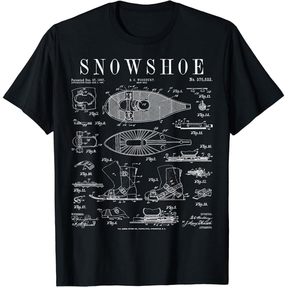 Essential Patent Snowshoe Snowshoeing Winter Hiking Patent Print T-Shirt - Walmart.com