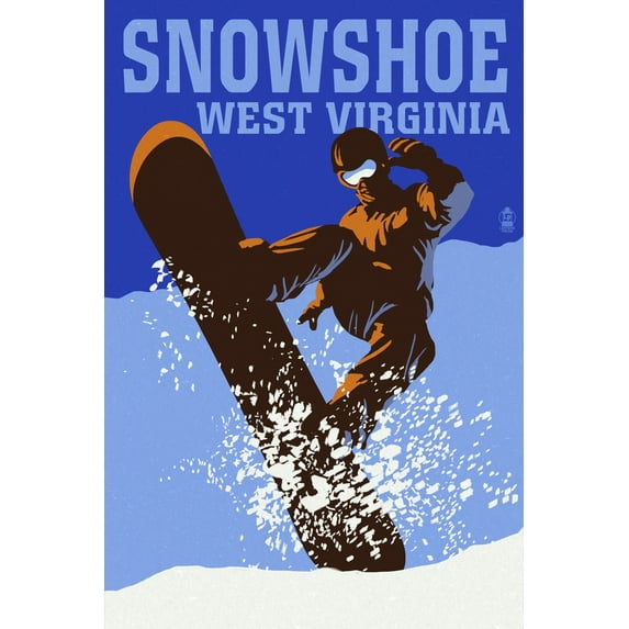 Snowshoe, West Virginia, Colorblock Snowboarder (9x12 Wall Art Print, Home Decor)