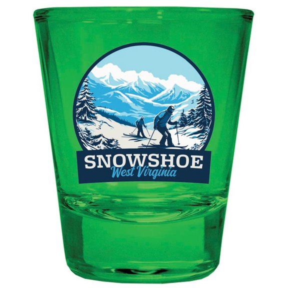 Snowshoe West Virginia Design A Souvenir Full Color 2 oz Round Shot Glass Green