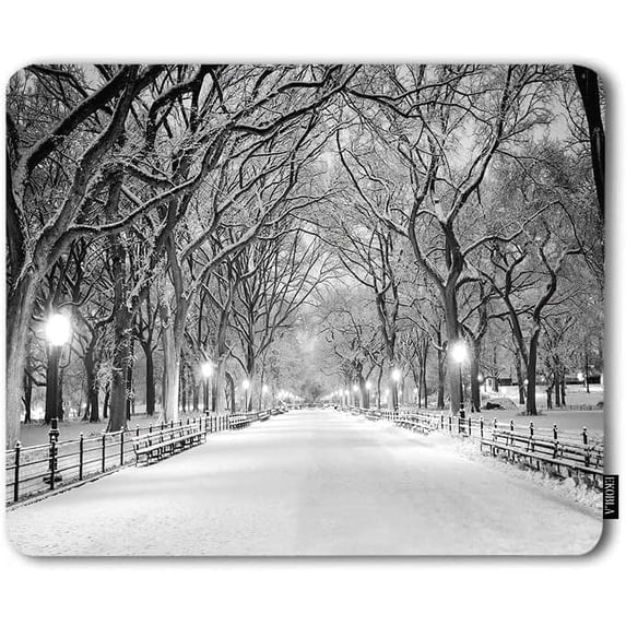 Snowstorm Non-Slip Rubber Base Mousepad Trees Street Lamps Park Snowfall Portable Office Wireless Mouse Pad for Laptop