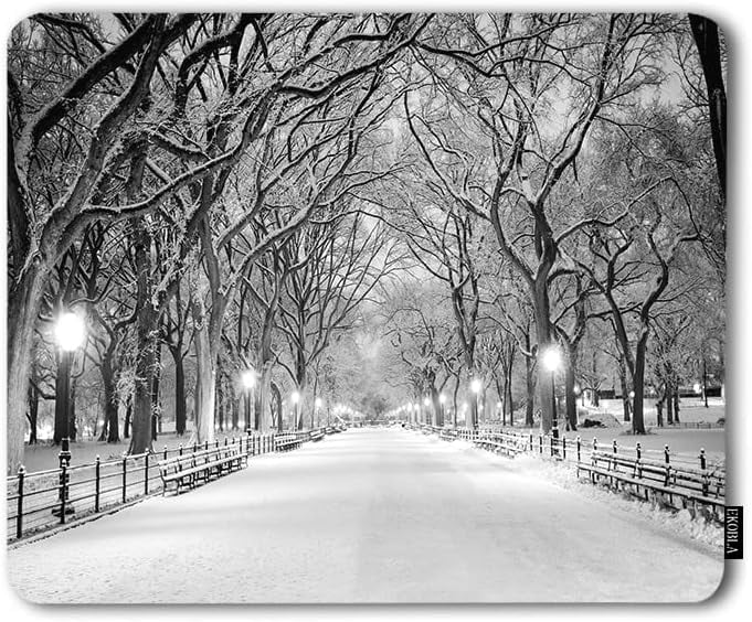 Snowstorm Non-Slip Rubber Base Mousepad Trees Street Lamps Park Snowfall Portable Office Wireless Mouse Pad for Laptop
