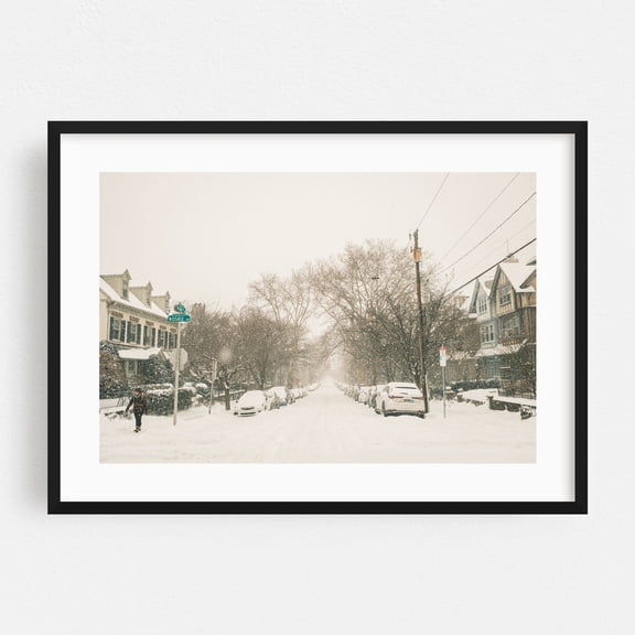 Snowstorm at Osage & 46th, West Philadelphia - Philadelphia Pennsylvania Photography Snow Winter Street Photography Cityscape Architecture Scenic Vintage Black Framed Wall Art Print 24 x 36 inches