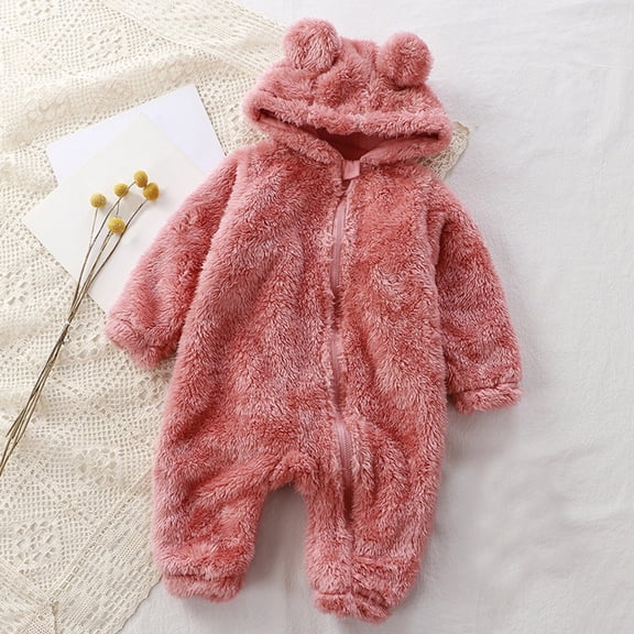 Snowsuit Baby Girl Fleece Hooded Jumpsuit Bear Ear Newborn Girl Baby Romper Baby Warm Outfits Girl Cute Baby Girl Clothes 12-18 Months