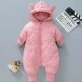 thumbnail image 1 of Snowsuit Baby Girl Fleece Hooded Jumpsuit Bear Ear Newborn Girl Romper Baby Girl Warm Outfits Newborn Girl 1-3 Months, 1 of 4