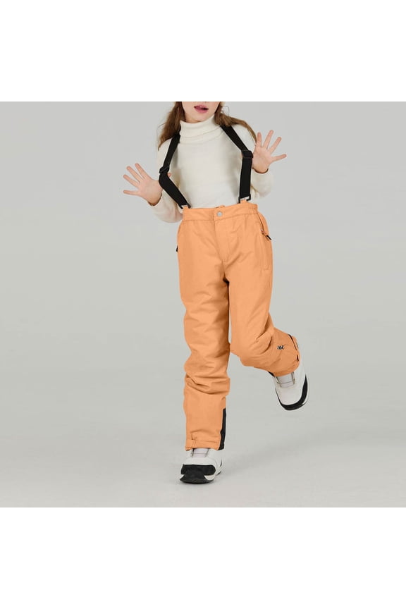 Snowsuit - Boys & Girls Waterproof Jumpsuit Winter Pram Ski Suit Coveralls Loose-Fit Snow Pants - Windproof, Waterproof, Insulated for Skiing/Mountaineering/Winter Outdoor Activities (Orange 100)