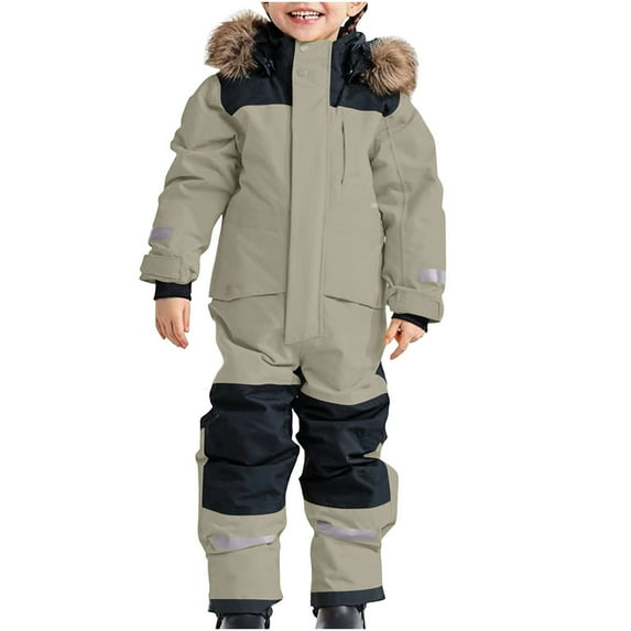 Snowsuit Children's Boys Ski Suit Thermal Ski Overall Warm Snow Windproof Winter Suit With Removable Hood Mud Softshell Suit for 12-13 Years