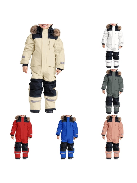 Snowsuit Children's Boys Ski Suit Thermal Ski Overall Winter Warm Snow Overall Windproof Winter Suit With Removable Hood Mud Suit Outdoor Softshell Suit