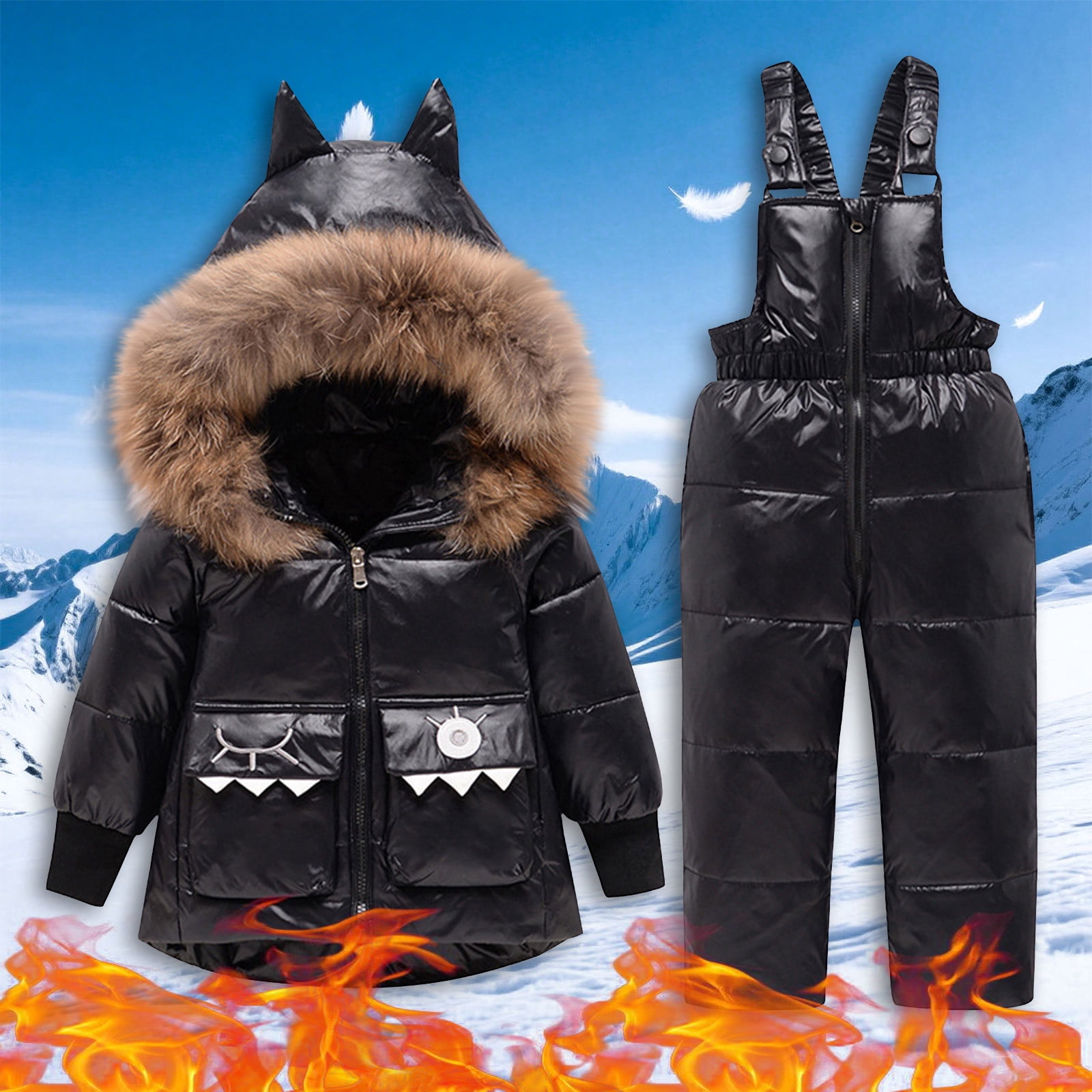 Boys' Warm Metallic Color Hooded Padded Jacket - Snow Suits with Zip Up Coat