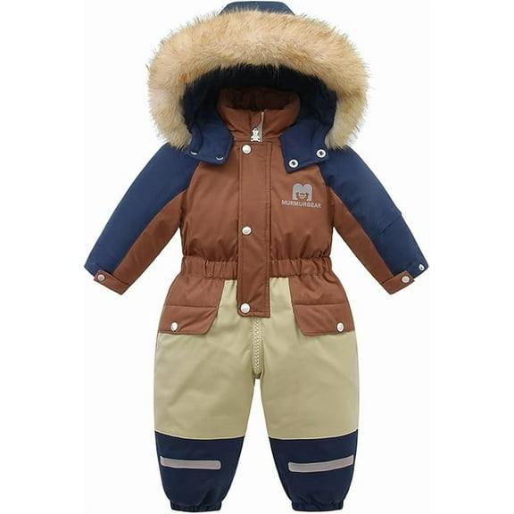 Snowsuit Ski Suit Toddler Winter Jumpsuit with Hood Fleece Lined for 1-6 Years