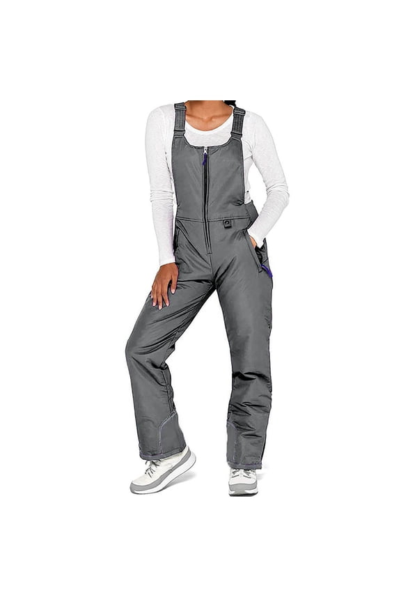 Snowsuit Women Plus Size Womens Ski Snow Bibs Pants, Winter Insulated Snowboard Overalls, Outdoor Sports Waterproof Windproof Adjustable Jumpsuits Snowpants Gray XL