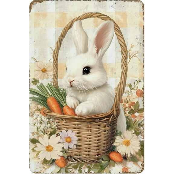 Snowsun Easter Rabbit Metal Sign Easter Vintage Tin Sign Retro Sign Easter Decor for Home Bar Living Room Easter Wall Decor 8x12 Inch
