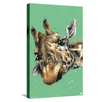 Snowtap - Giraffe Photobomb Canvas Wall Poster, 14.725" x 22.375"
