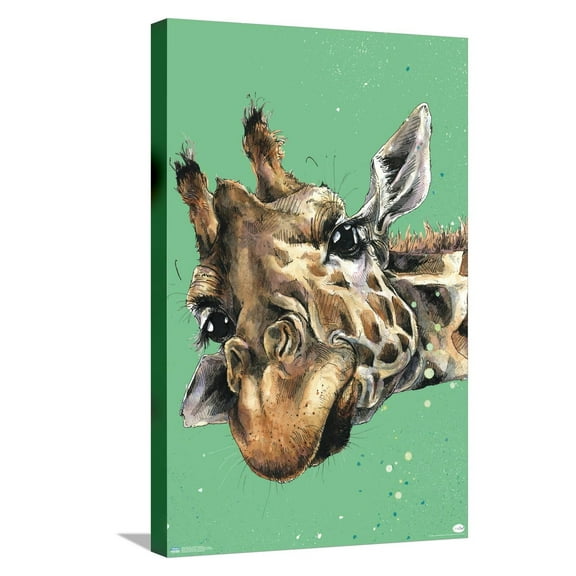 Snowtap - Giraffe Photobomb Canvas Wall Poster, 14.725" x 22.375"