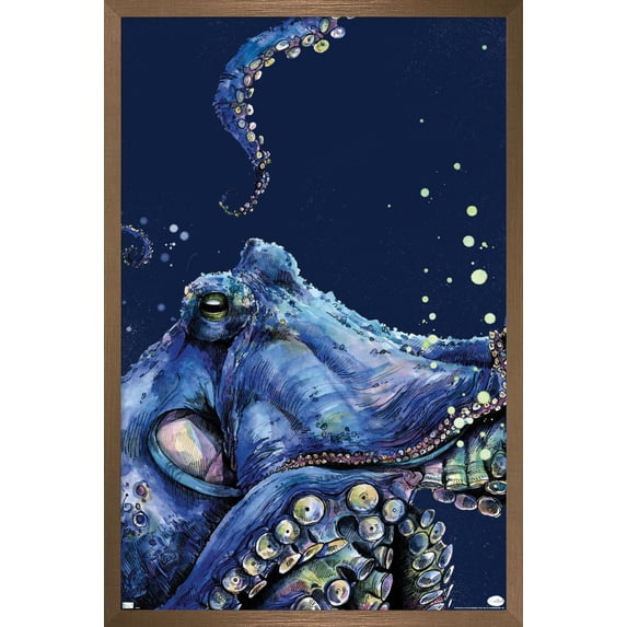 Snowtap - Octopus Photobomb Wall Poster, 22.375" x 34" Framed