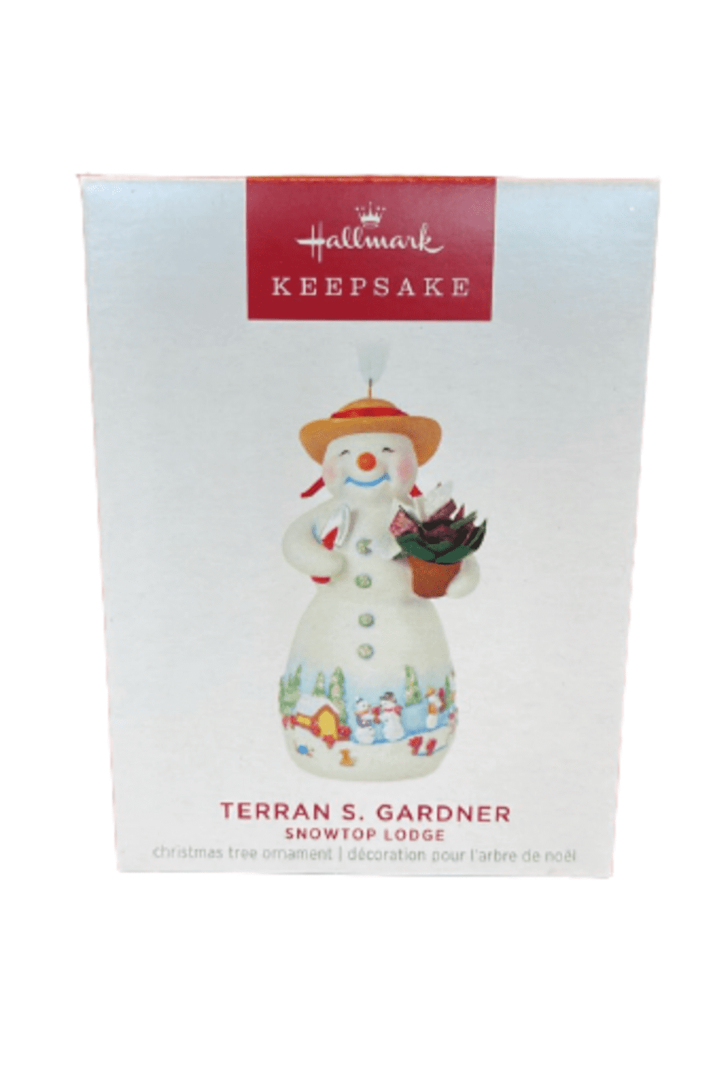 Snowtop Lodge Porcelain Snowman Ornament with Gardening Hat