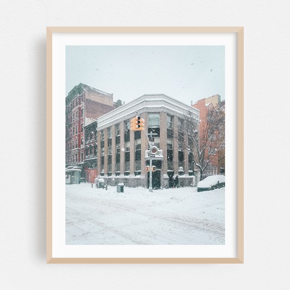 Snowy 7&C - Manhattan New York Photography Winter Snow Cityscape Street Photography Architecture Vintage City Oak Framed Wall Art Print 6 x 8 inches