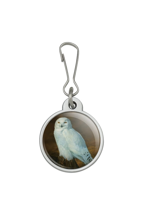 Snowy Arctic Owl on Tree Stump Jacket Handbag Purse Luggage Backpack Zipper Pull Charm