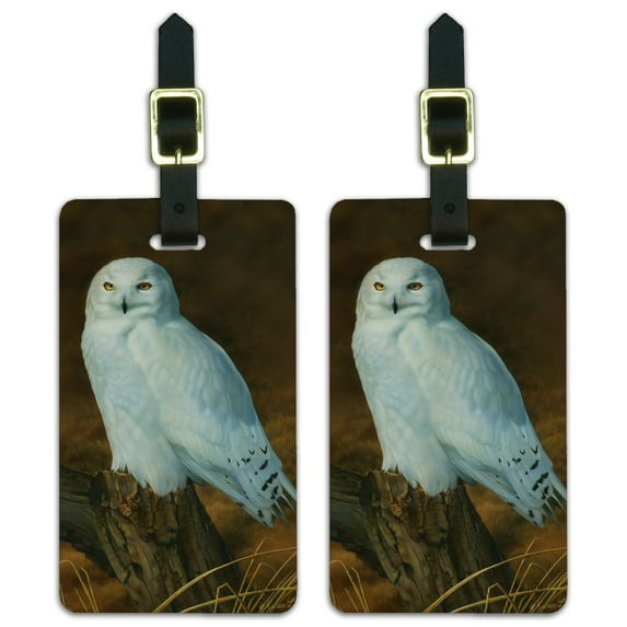 Snowy Arctic Owl on Tree Stump Luggage ID Tags Suitcase Carry-On Cards - Set of 2