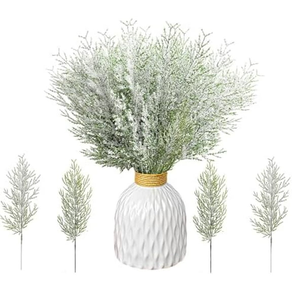 Snowy Artificial Pine Branches,30 Pcs Christmas Greenery Pine Stems, 13.8” Frosted Faux Cedar Branches, Christmas Greenery Picks for Wreath DIY Craft Home Decorations