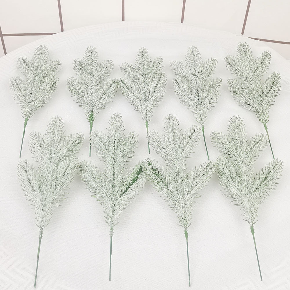 Snowy Artificial Pine Needles Branches 12Pcs Frosted Pine Picks