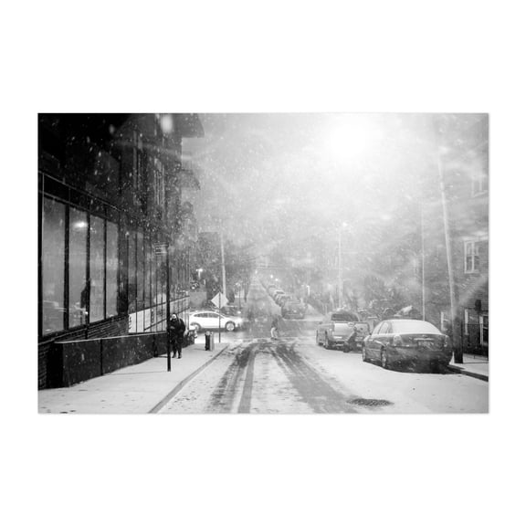 Snowy Astoria 03 - Queens New York Photography Snow Black and White Winter Street Photography Cityscape Architecture Moody Unframed Wall Art Print 4 x 6 inches