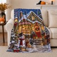 thumbnail image 1 of Snowy Bakery Village Illustration Festive, Festive Pet Portrait Pattern, Warm Flannel Blanket for Living Room and Reading Nook, Dog Lovers Christmas Gift, Pet Lover Home Decor, 1 of 9