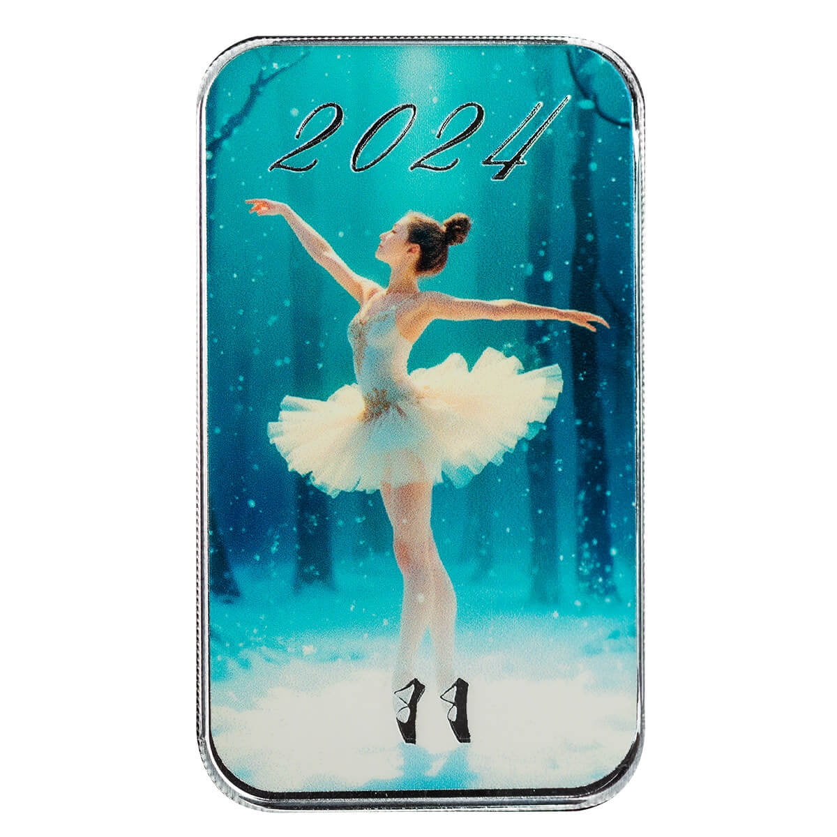 SCOTTSDALE MINT Snowy Ballerina Christmas 1 oz .999 Silver Bar w/ Color Artwork