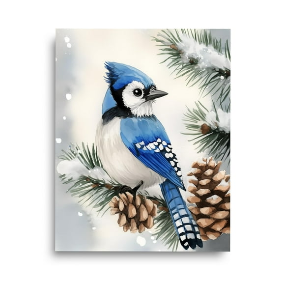 Snowy Blue Jay Print, Winter Bird Wall Art, Cabin Decor, Nature Poster, Woodland Animal Artwork, Birdwatcher , Forest Artwork Home Decor #3729, Unframed Poster Size 8x12