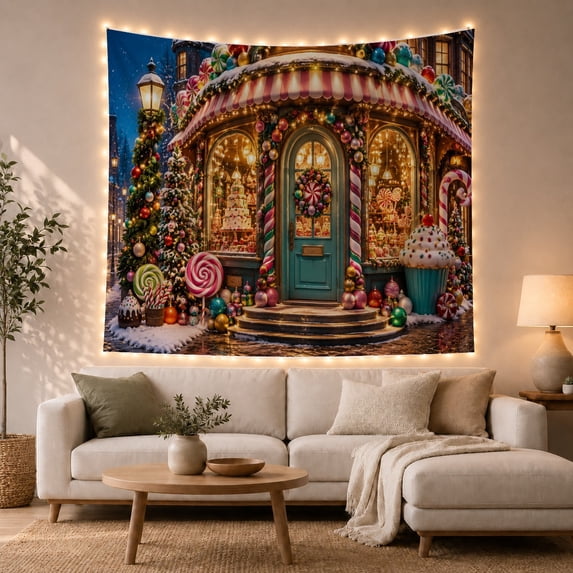 Gingerbread and Candy House Scene Tapestry