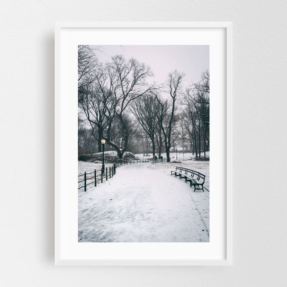 Snowy Central Park 01 - Manhattan New York Photography White Framed Wall Art Print 20 x 30 inches