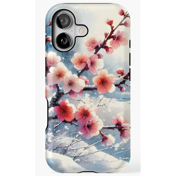 Snowy Cherry Blossoms Winter Nature Art Phone Case for iPhone 11 12 13 14 15 16 17 Pro Max