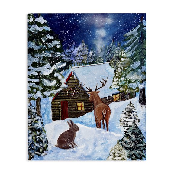 Stupell Industries Snowy Christmas Log Cottage Canvas Wall Art, design by Patricia Reynolds, 20 x 16