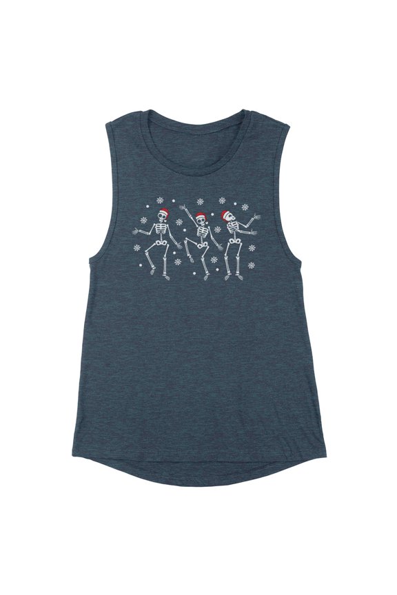Snowy Christmas Skeletons Women's Muscle Tank X-Large Antique Denim