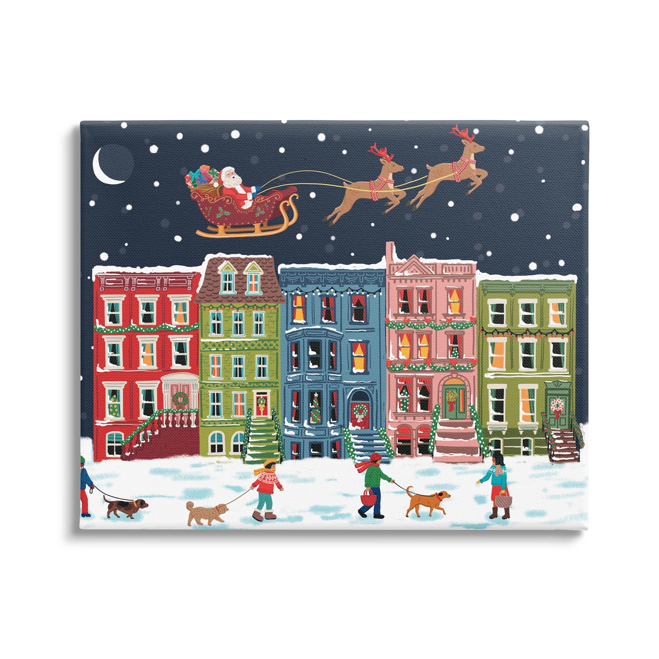 Snowy Christmas Town Santa Overhead Holiday Graphic Art Gallery Wrapped Canvas Print Wall Art