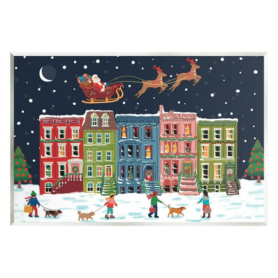 Snowy Christmas Town Santa Overhead Holiday Graphic Art Unframed Art Print Wall Art