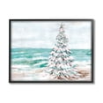 thumbnail image 1 of Snowy Christmas Tree Beach Shore Holiday Painting Black Framed Art Print Wall Art, 1 of 8