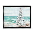 thumbnail image 1 of Snowy Christmas Tree Beach Shore Holiday Painting Jet Black Framed Art Print Wall Art, 1 of 6