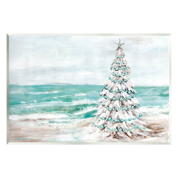 Snowy Christmas Tree Beach Shore Holiday Painting Unframed Art Print Wall Art