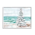 thumbnail image 1 of Snowy Christmas Tree Beach Shore Holiday Painting White Framed Art Print Wall Art, 1 of 7