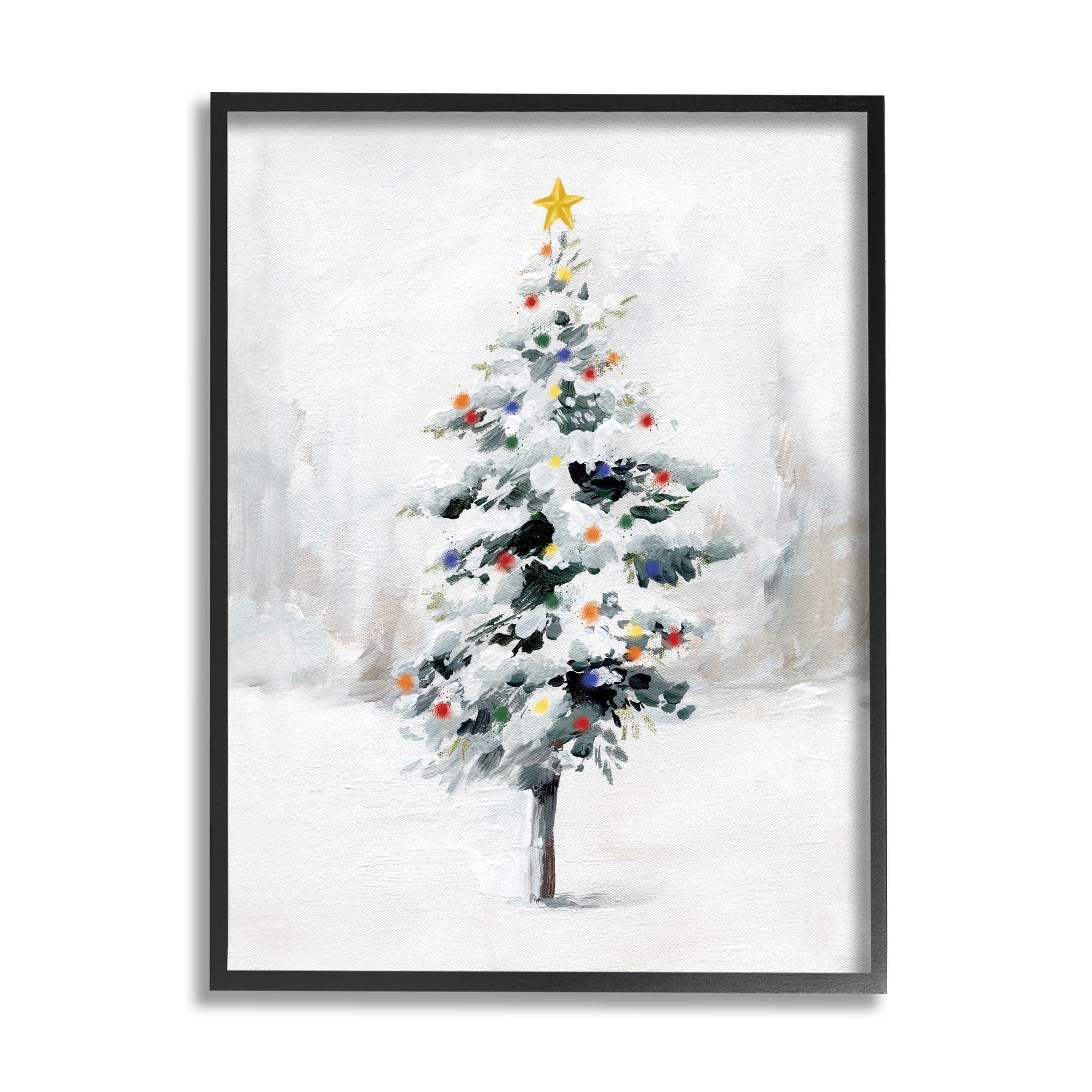 Snowy Christmas Tree Landscape Holiday Graphic Art Black Framed Art Print Wall Art