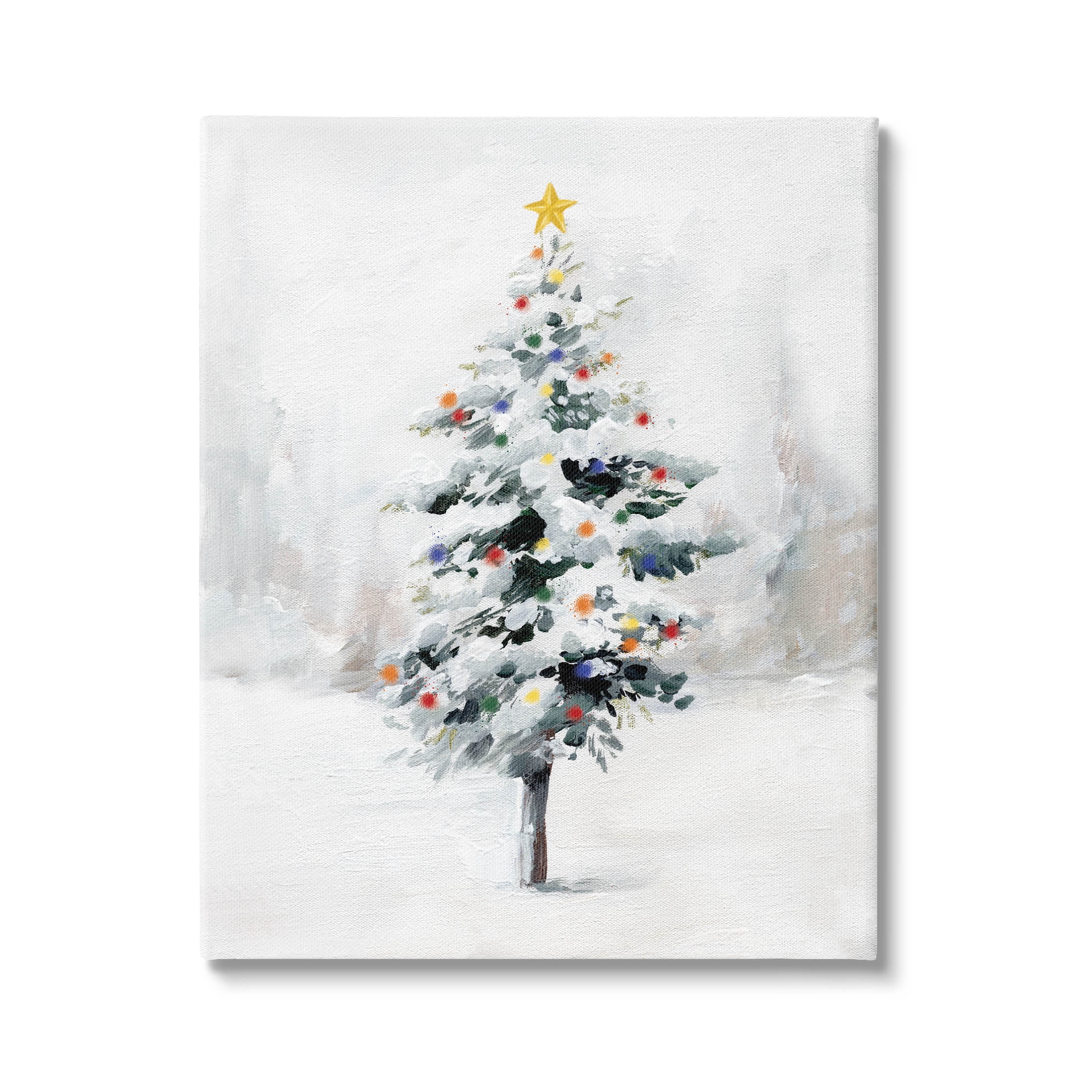 Snowy Christmas Tree Landscape Holiday Graphic Art Gallery Wrapped Canvas Print Wall Art