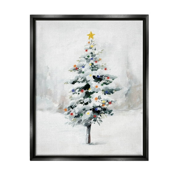 Snowy Christmas Tree Landscape Holiday Graphic Art Jet Black Framed Art Print Wall Art