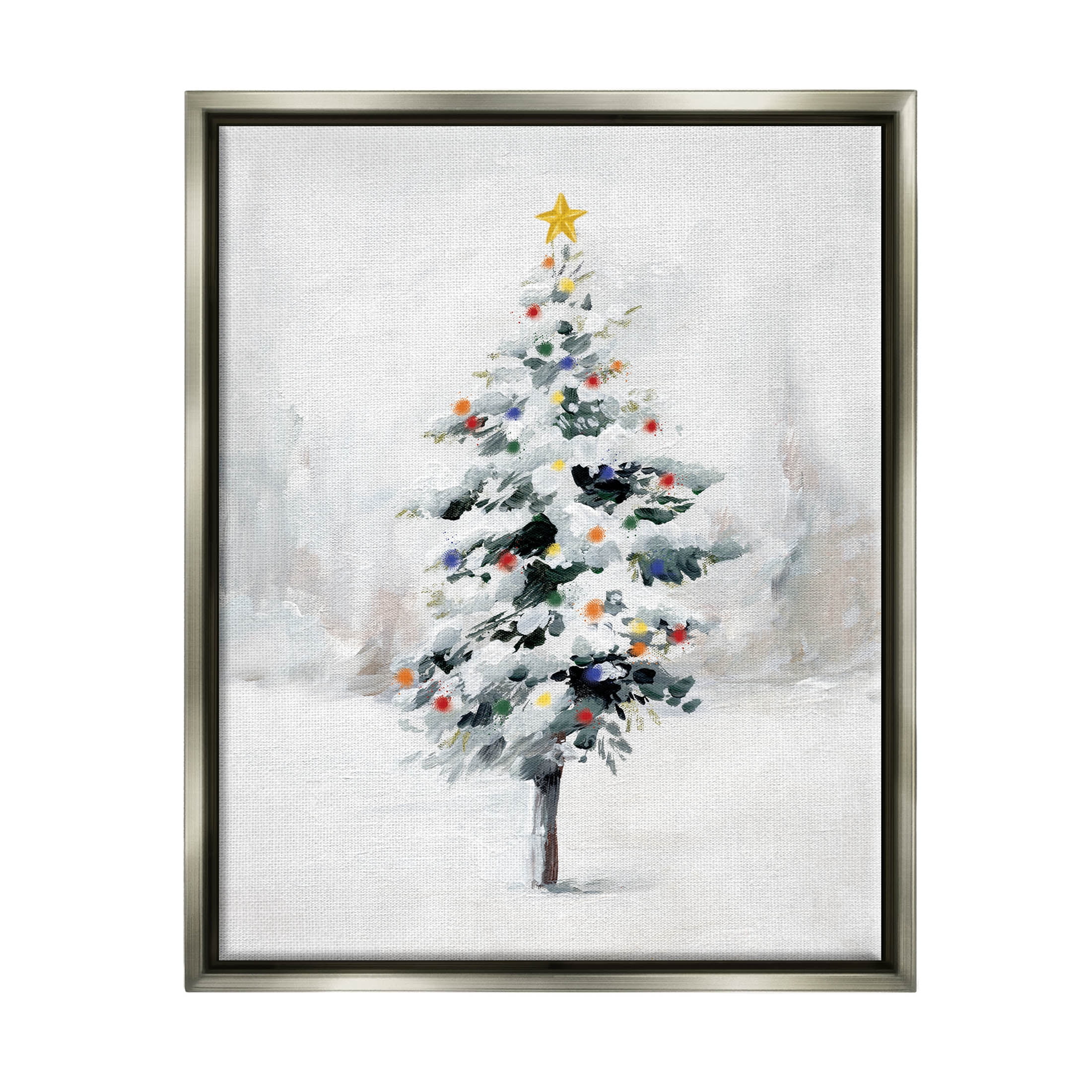 Snowy Christmas Tree Landscape Holiday Graphic Art Luster Gray Framed Art Print Wall Art
