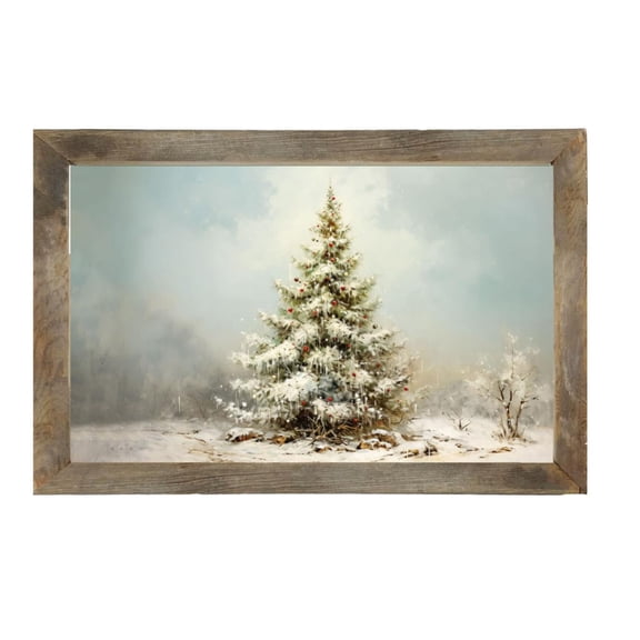 Snowy Christmas Tree - Natural Frame 36x18 - Ginger Blue Home
