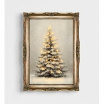 Snowy Christmas Tree Warm Lights Poster Glowing Tree Snow Scene Wall Decor Canvas Art Prints Painting Picture Artwork Home Bedroom Rustic Christmas Decoration No Frame