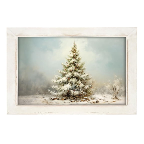 Snowy Christmas Tree - White Frame 36x18 - Ginger Blue Home