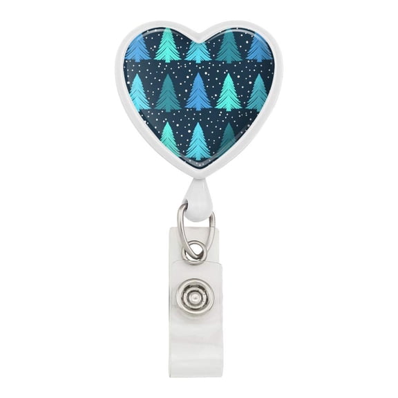 Snowy Christmas Trees Pattern Heart Lanyard Retractable Reel Badge ID Card Holder
